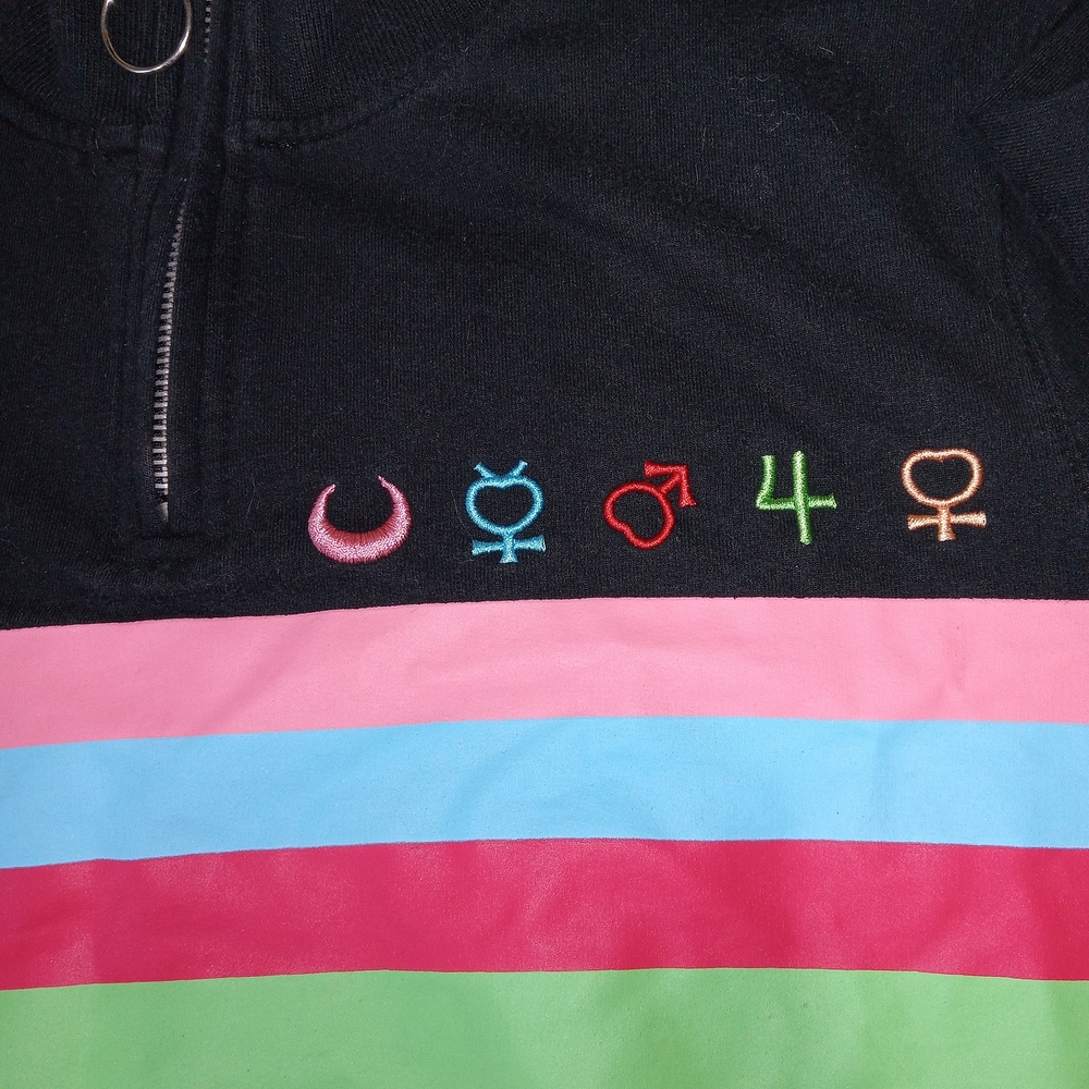 BoxLunch Sailor Moon Sailor Scouts Quarter Zip Sweatshirt Womens S Anime Stripe - Picture 10 of 11